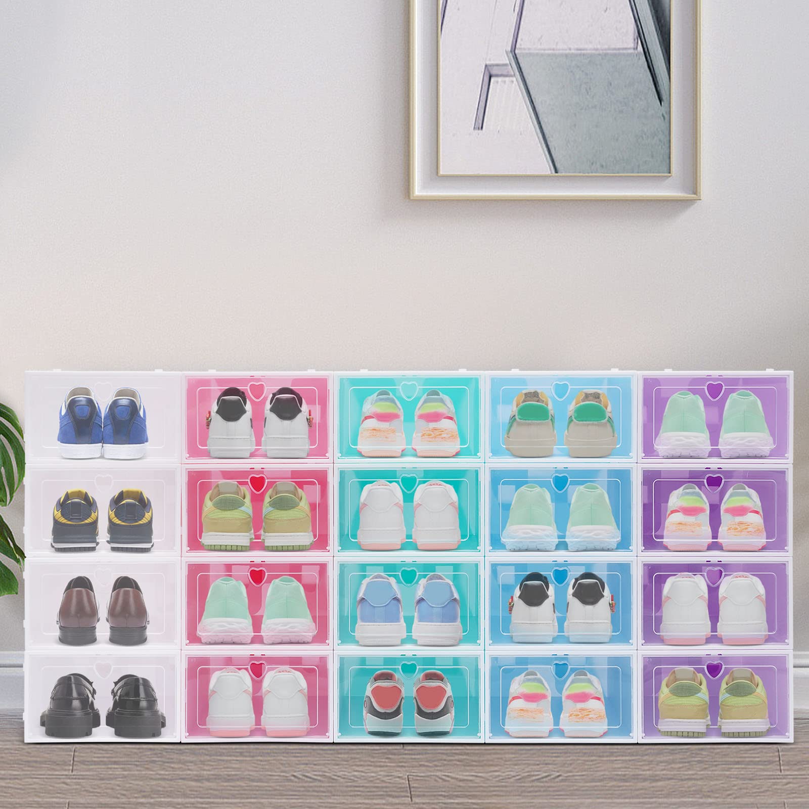 20 scatole per scarpe con coperchio ribaltabile, scatole per scarpe colorate impilabili, 5 colori, scatole per scarpe, adatte per riporre scarpe, piccoli set di attrezzi, riviste, vestiti, documenti