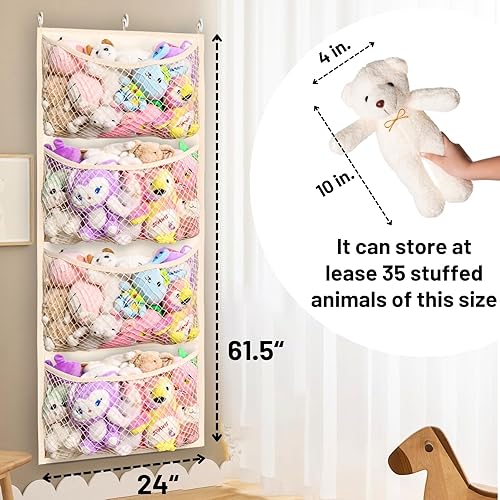 Miniatura 9 de Almacenamiento de animales de peluche sobre la puerta, organizador de juguetes de algodón para almacenamiento de juguetes de peluche, suministros
