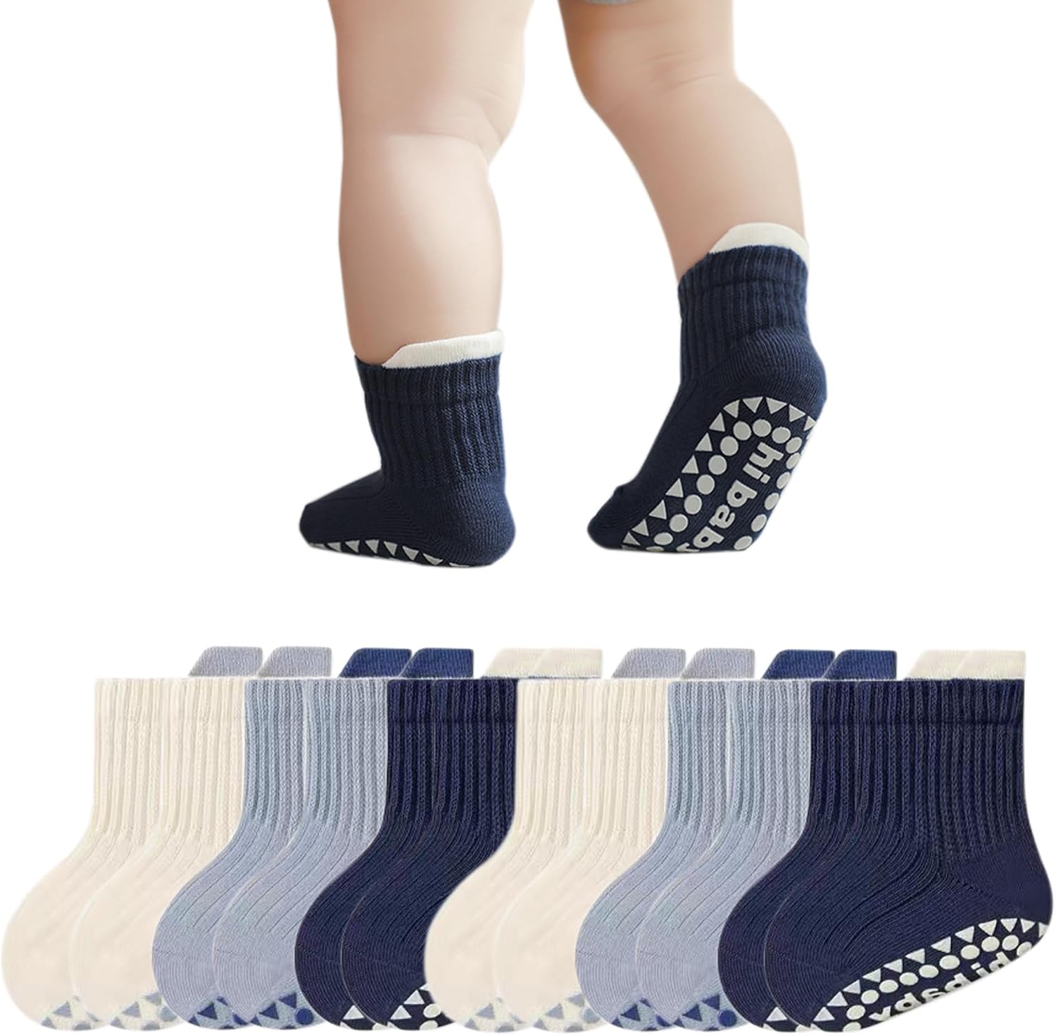 Mealah 6 Pairs Toddler Grips Socks for Boys Girls - Non Slip Warm Thick Cotton Ankle Crew Socks 1-3Years