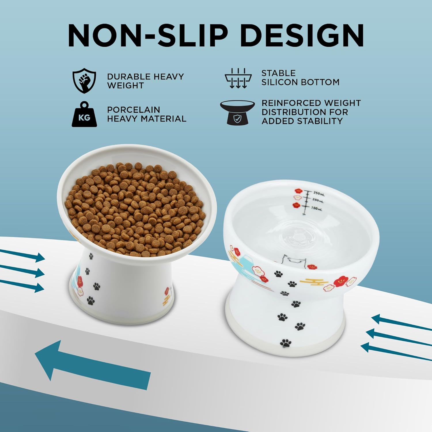 Necoichi Raised Cat Food Bowl 15° Tilted & Cat Water Bowl - Ceramic Bowls for Whisker & Neck Fatigue Non-Slip Ergonomic Design Dishwasher & Microwave Safe (Fuji, Extra Wide + Extra Tall) Bundle