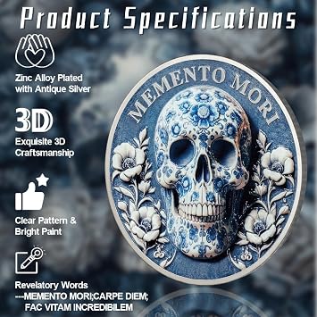 5pcs Memento Mori Coin Skull Challenge Coins EDC Reminder Token | Daily Stoic Practice,EDC Token,Inspirational Stoicism Gifts for Men Women