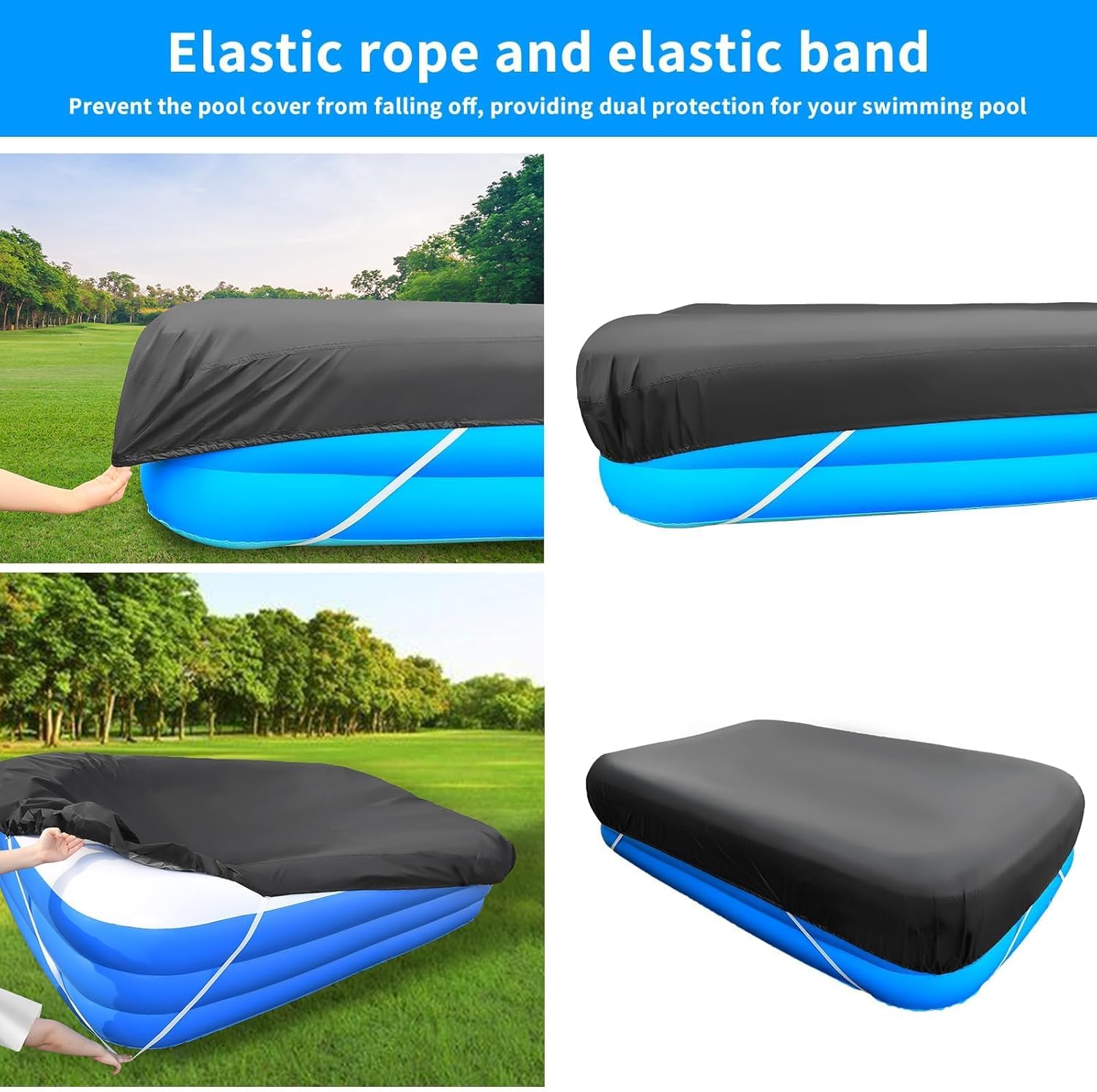 120x72 inch Inflatable Rectangular Pool Cover 10 X 6 ft Inflatable Rectangle Swimming Pool Cover 118x79 Waterproof Pool Covers 103 x 69 inch for Outdoor Garden Family Pools Protector