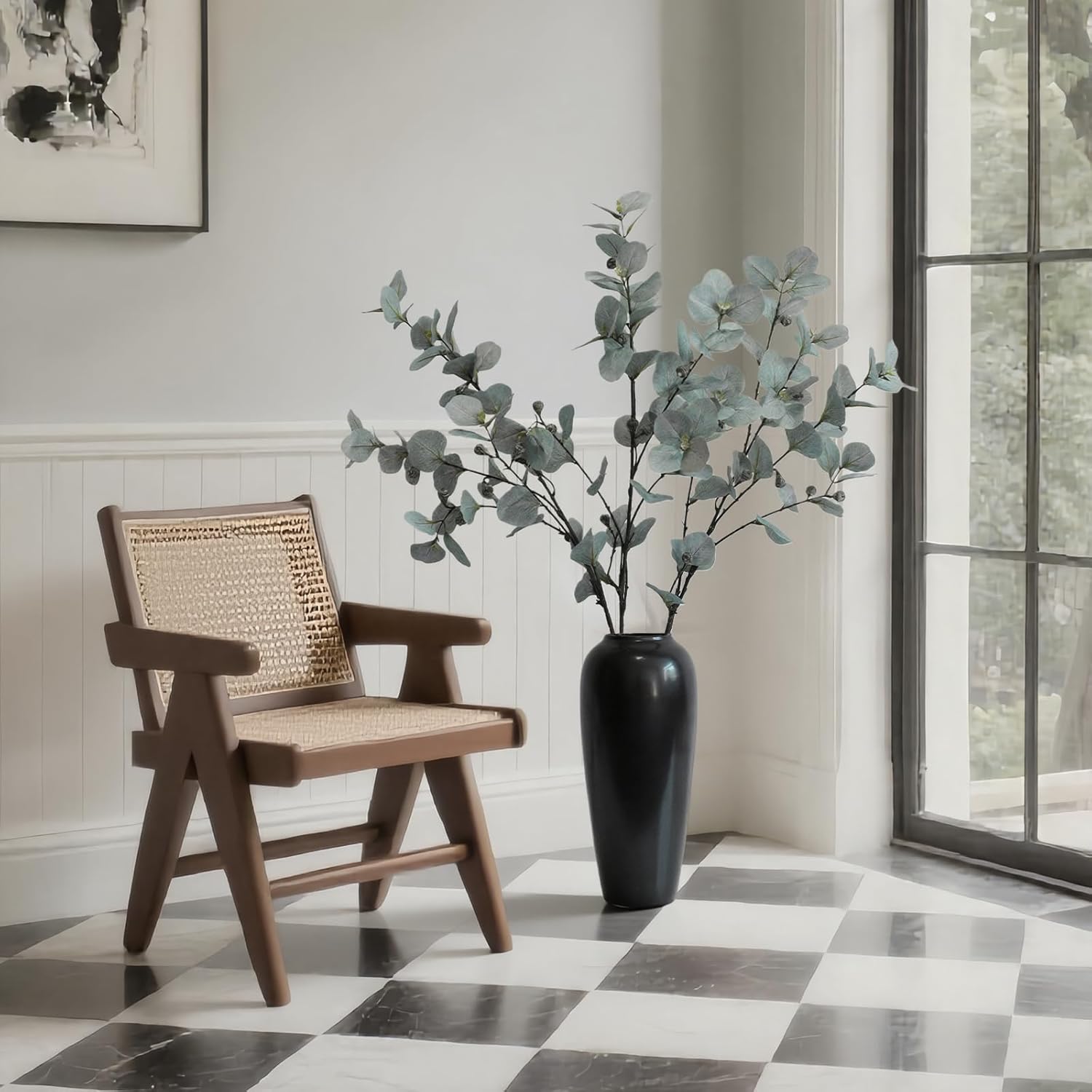 KBREE 41.3" Eucalyptus Stems, 3 Pcs Faux Eucalyptus with Seed Pods, Extra Long Stems Greenery Decor for Tall Vase, Home, Wedding & Office (Silver Green)