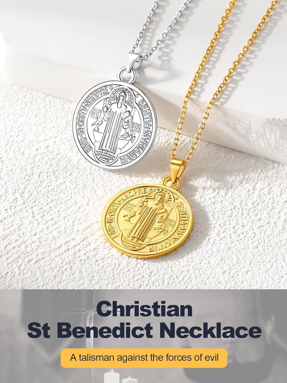 U7 Saint Michael Necklace for Men,Stainless Steel/18K Gold Plated St Michael Archangel/Saint Benedict/Saint Christopher Pnedant Amulet Necklace for Men Women