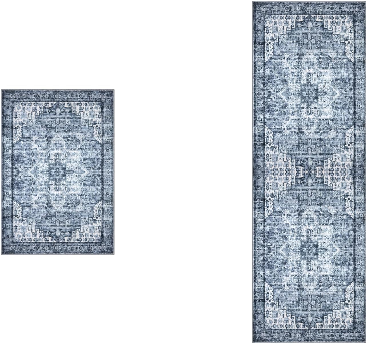 Amazon.com: SIILOOM Blue Washable Rug Set of 2 – 2x3 and 2x6 Vintage ...