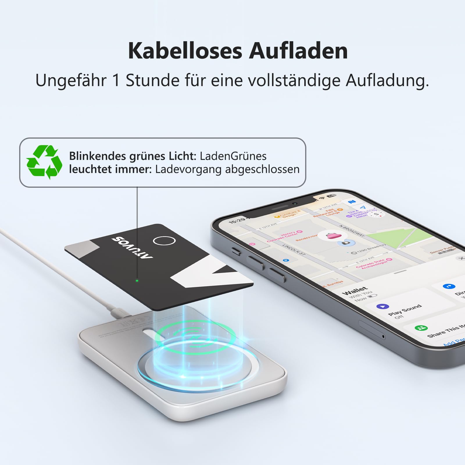 ATUVOS Air Tag Card Wallet Tracker Karte Thin 1.6mm 2er Pack, Wiederaufladbarer Geldbörsenfinder Kompatibel mit Apple Wo ist? APP (iOS NUR,Android Not Supported),Item Finder für Reisekoffer/Geldbeutel