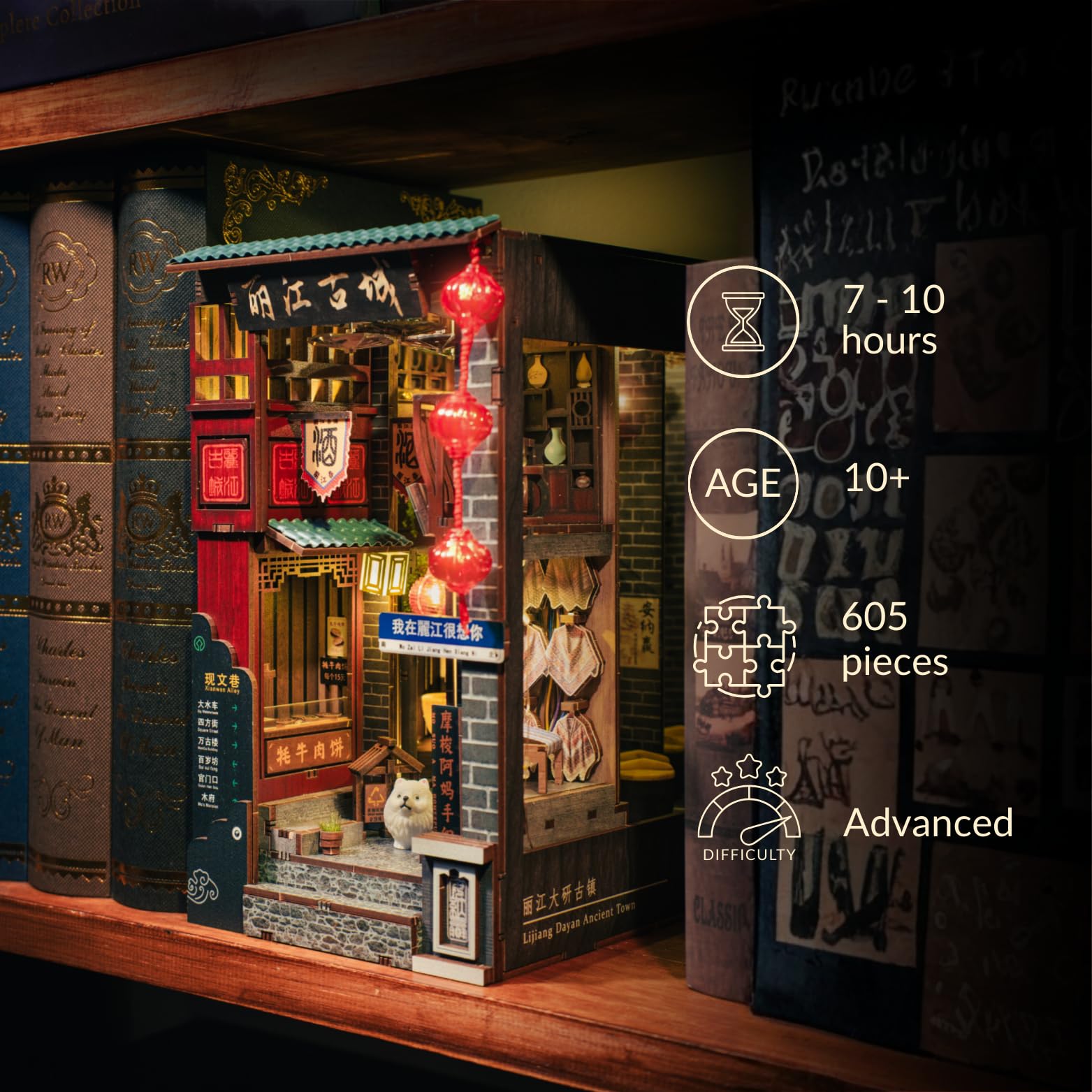 Anavrin Lijiang - Kit per angolo libro in legno 3D fai da te, per adulti, adolescenti e amanti dei libri, decorazione per libreria, regalo creativo per familiari, amici e anziani