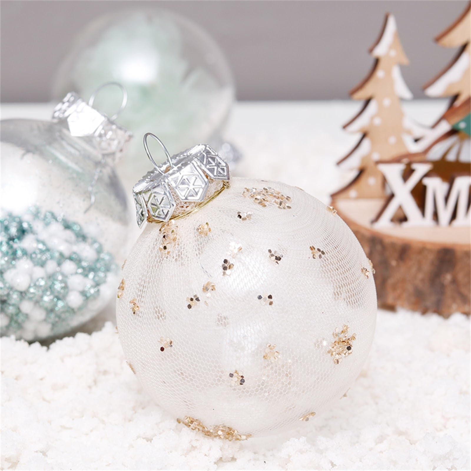 Palline di Natale Set di palline di Natale in PET trasparente con rete verniciata da 6 cm/24 pezzi per Albero di Natale, Festa, Matrimonio