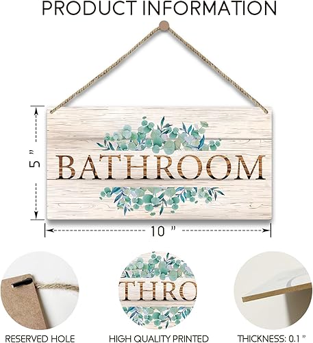 Miniatura 2 de Letrero de bienvenida para baño, 10 x 5 pulgadas, placa de madera impresa para colgar en la puerta, decoración de madera para el hogar, granja,