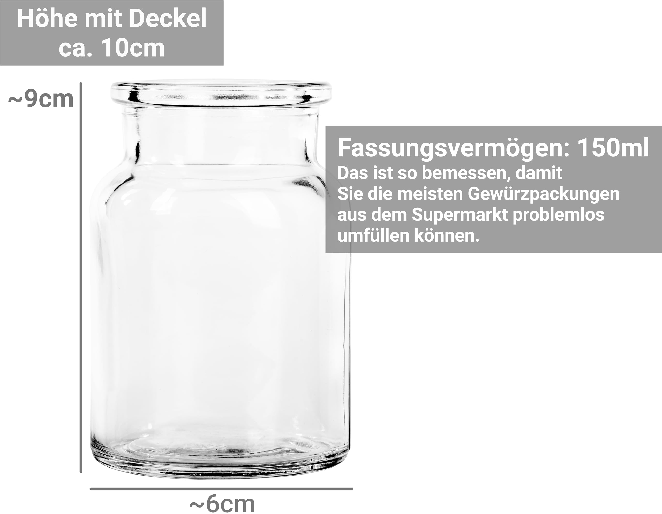 Gewürzgläser Set, 15x Vollholz Deckel ohne Leim & 150ml Glas