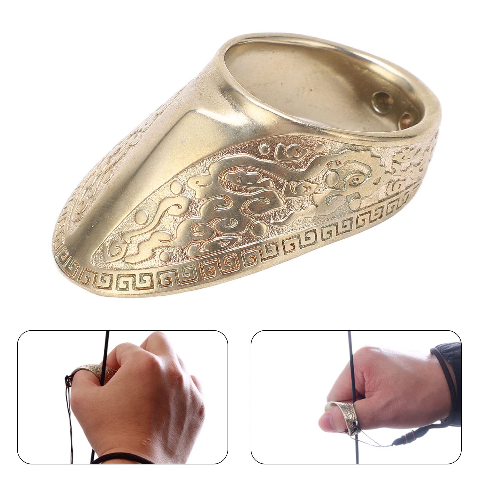 Protector de Pulgar de Tiro con Arco, Protector de Dedo de Tiro de Latón Resistencia Al Desgaste Anillo de Pulgar de Tiro con Arco con Cuerda de Fijación
