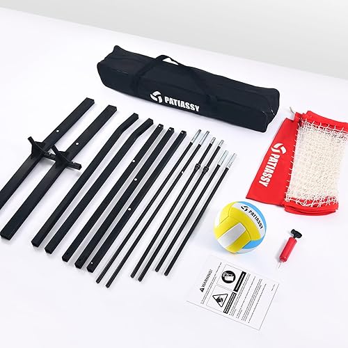Miniatura 8 de Red de práctica de voleibol independiente de 14 pies para uso en interiores o exteriores, juego de entrenamiento de voleibol portátil ajustable en