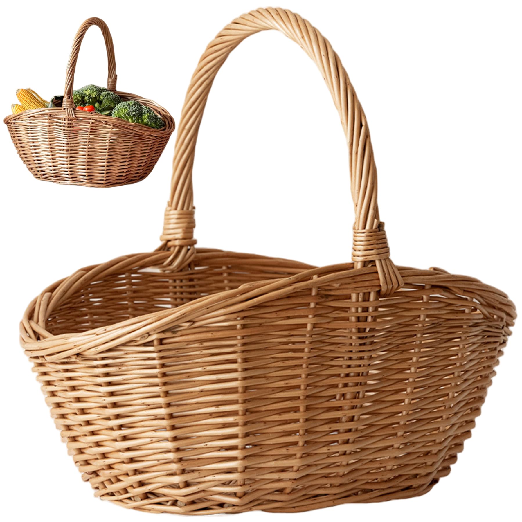 Panier en Osier avec poignée Panier de Pique-Nique Portable en Osier tressé de capacité pour Fruits légumes Fleurs et Organisation