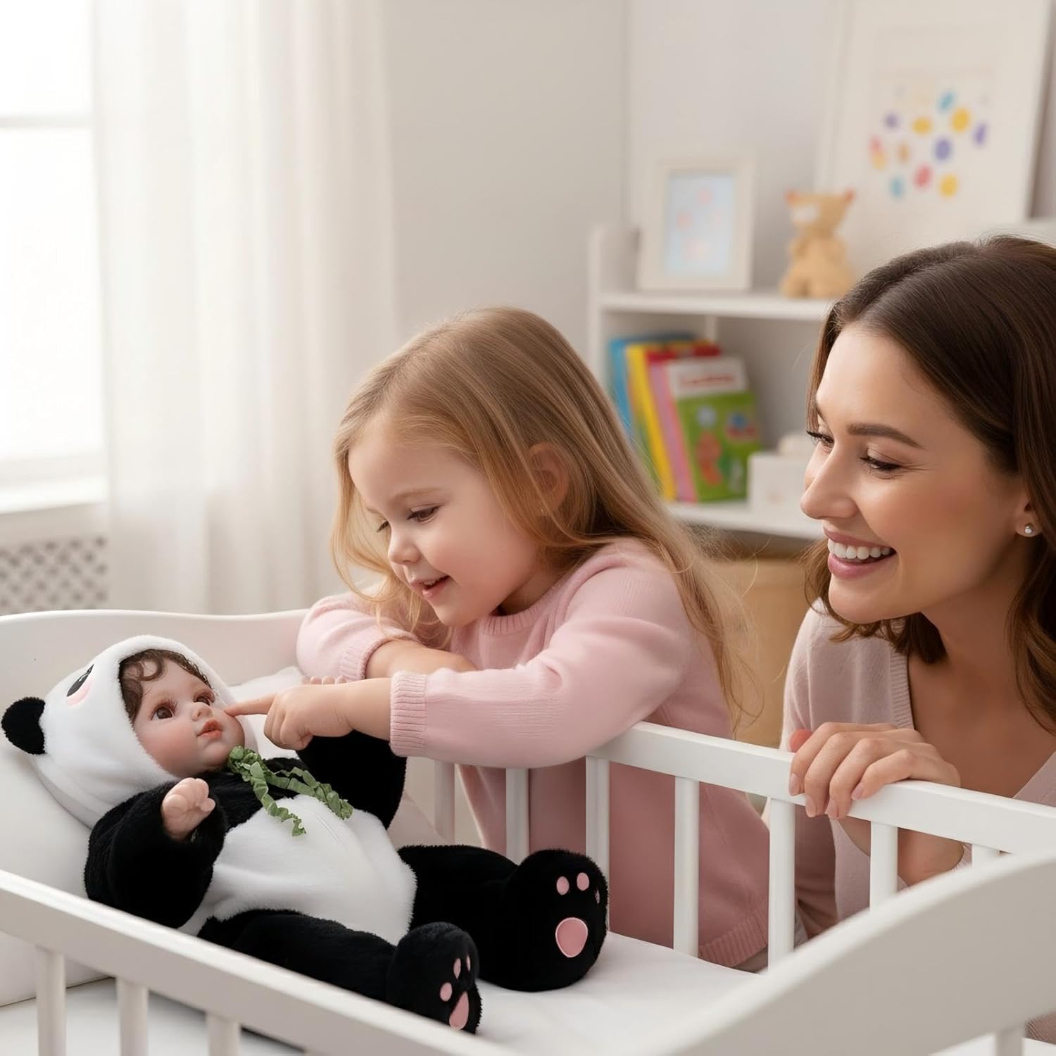 20" Vinyl Cute Panda Lifelike Reborn Baby Doll, Newborn Doll with Multi-Angle ＆ Flexible Head, Realistic Baby Doll with Magnetic Pacifier for 3+ Ages, Name Pandie