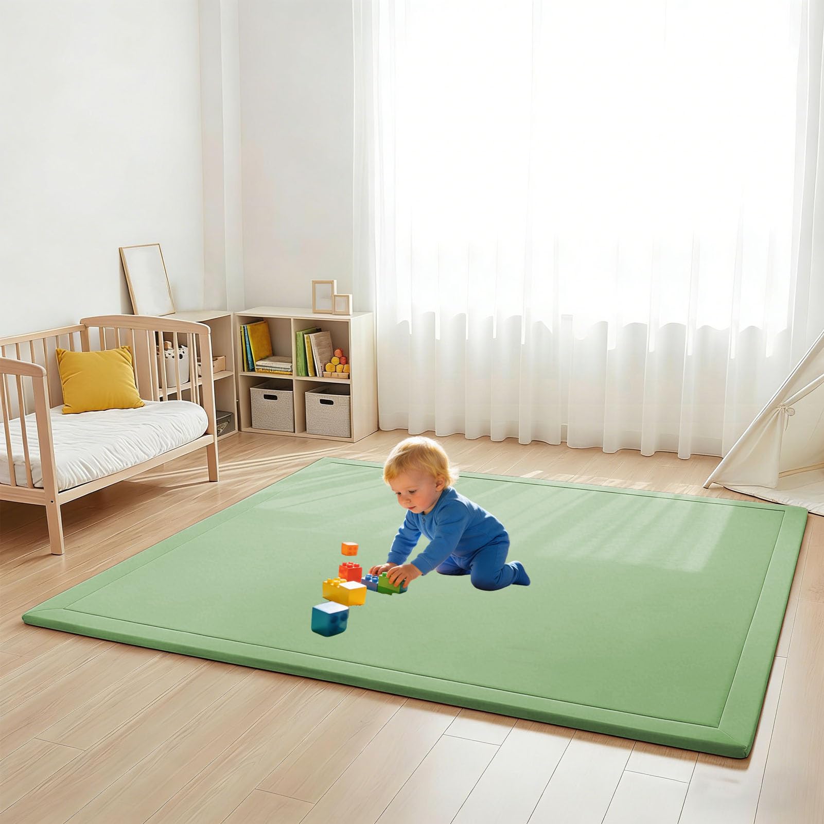 Krabbelmatte Baby 200 x 200 cm 2cm Extra Dicke Schaumstoff Spielmatte, Pflegeleichte Krabbeldecke Baby mit Rutschfester Unterseite, Spielteppich Kinder, für Wohn und Kinderzimmer