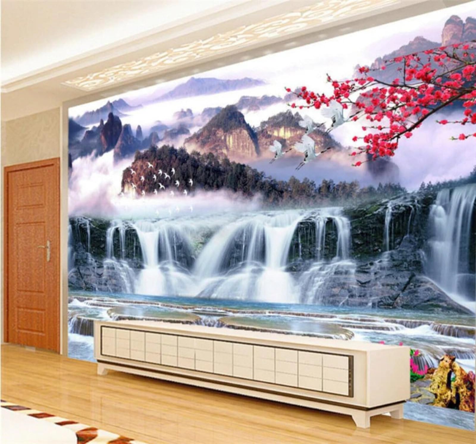 Xlming 200Cm×140Cm(B×H) Ethereal Fairy Tale Landscape Waterfall Scenery 3D Wallpaper Luxury Home Dining Decor Paste Sofa Living Room The Wall For Bedroom Mural-200Cm×140Cm