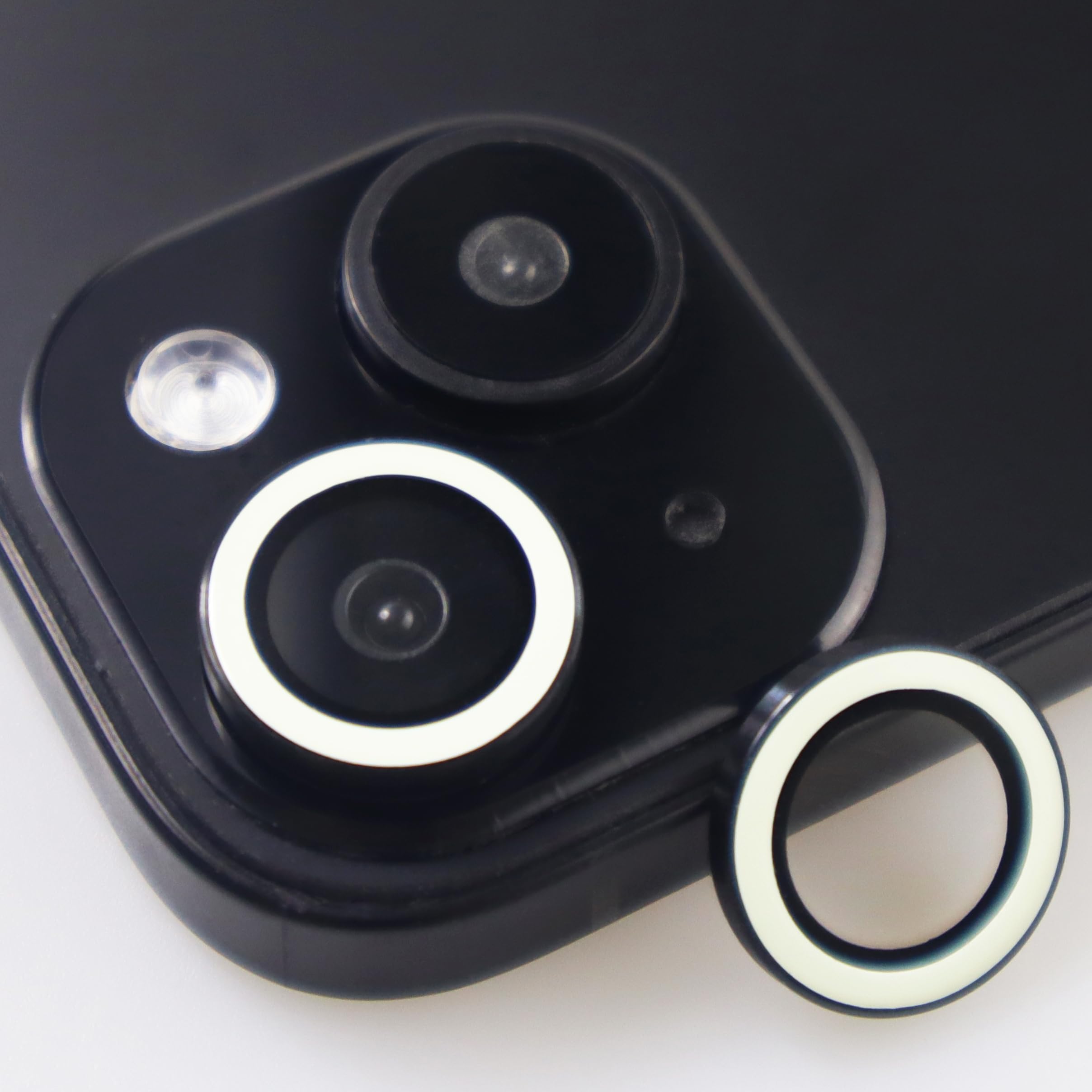 BONVAN for iPhone 15/15 Plus Camera Lens Protector Glow in the Dark Tempered Glass Screen Accessories Luminous Lens Cover for iPhone 15/15Plus (2PCS) (White)