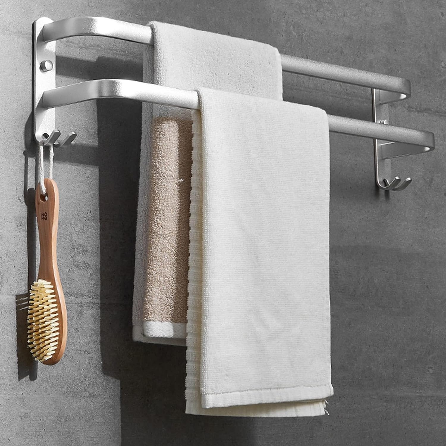 Toallero montado en la Pared, Barra Doble Plateada de 40 cm - 60 cm con Ganchos para toallero, toallero de Acero Inoxidable para Cocina, baño o Inodoro, Acabado Pulido, Multicolor, 40 cm