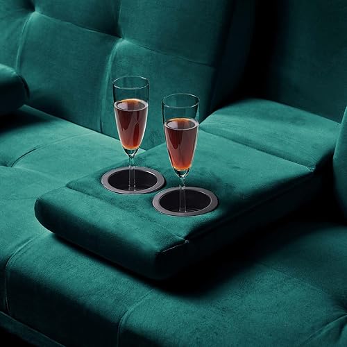 Miniatura 4 de Sofá cama futón de terciopelo con 2 portavasos y reposabrazos extraíbles, moderno sofá cama convertible con patas de metal, sofá biplaza tapizado,