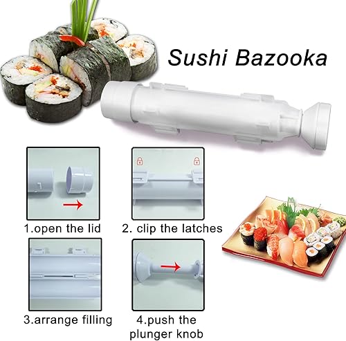 Miniatura 7 de Kit de fabricación de sushi para principiantes, juego todo en uno para hacer sushi con alfombrillas de sushi, rodillo de bambú, bazuca de sushi,