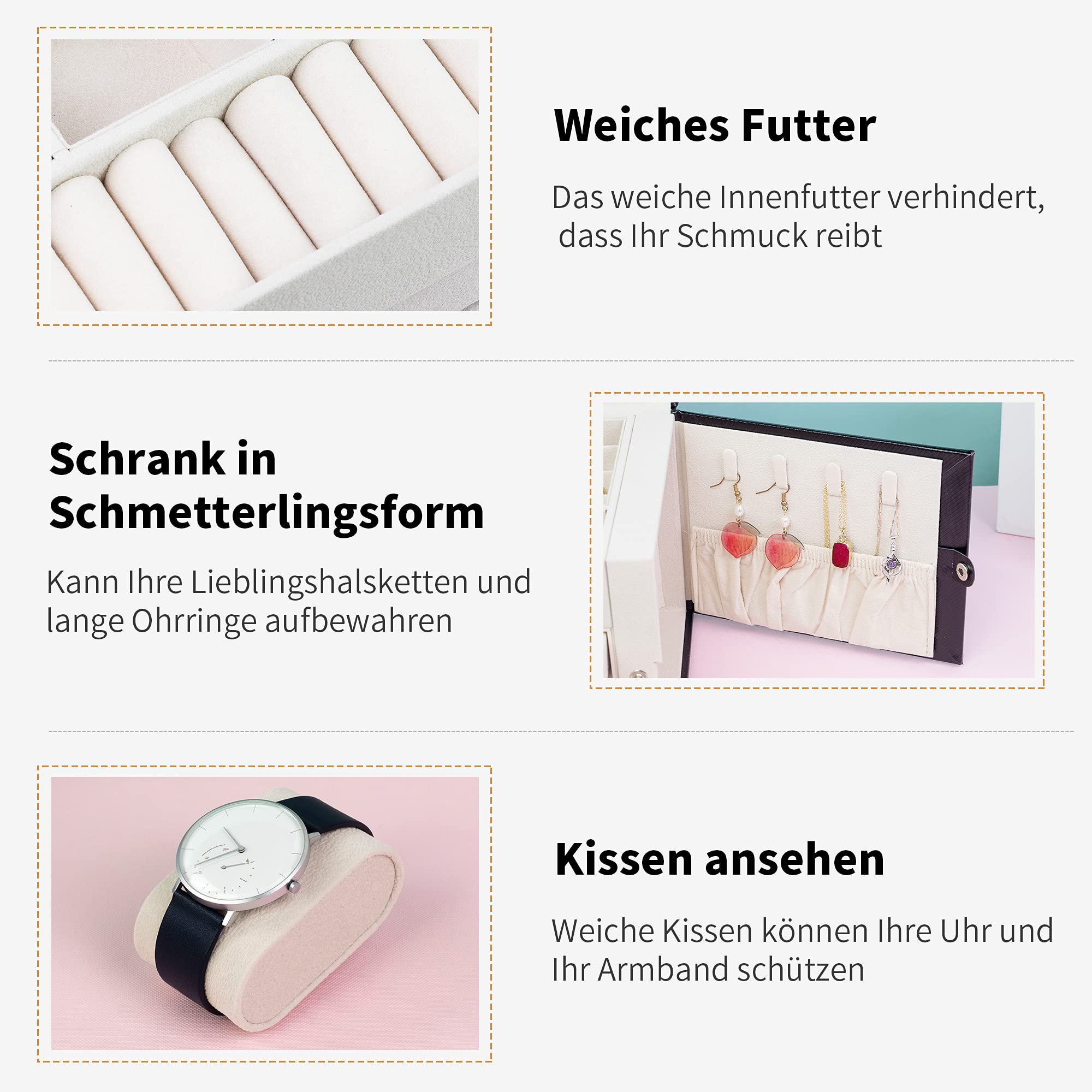 ADEL DREAM Portagioielli con 2 Cassetti Organizer per Gioielli richiudibile con Specchio Custodia da Viaggio Rimovibile per Anelli Bracciali Orecchini Fodera in Velluto Nero