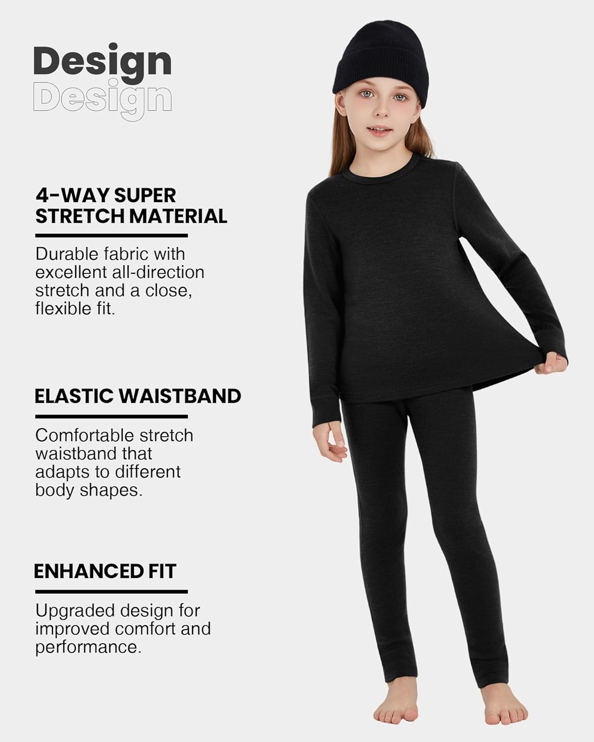 Unisex Kids' 100% Merino Wool Base Layer Sets - Light and Midweight Thermal Underwear Gifts Pack with Wool Beanie - Image 3