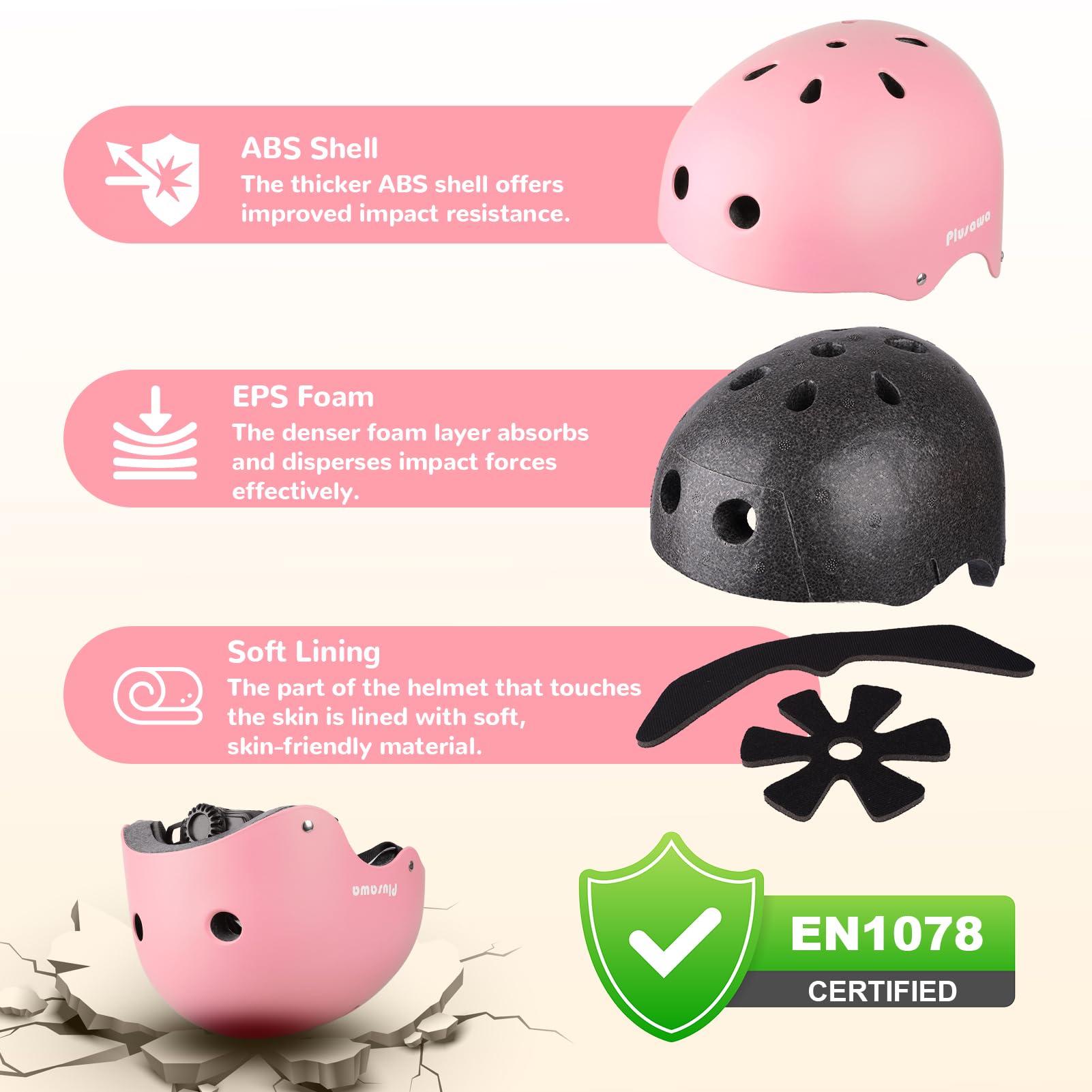 Casco da bambino certificato EN1078 CE, casco da bicicletta per bambini, mentoniera regolabile, riflettente, bicicletta, pattini, include adesivi 3D + borsa (rosa, M)