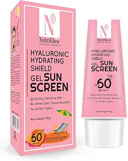 NutriGlow Advanced Organics Hyaluronic Hydrating Shield Gel Sunscreen with SPF60, PA++++, Sun Protection, No white Cast (50g) Price In India