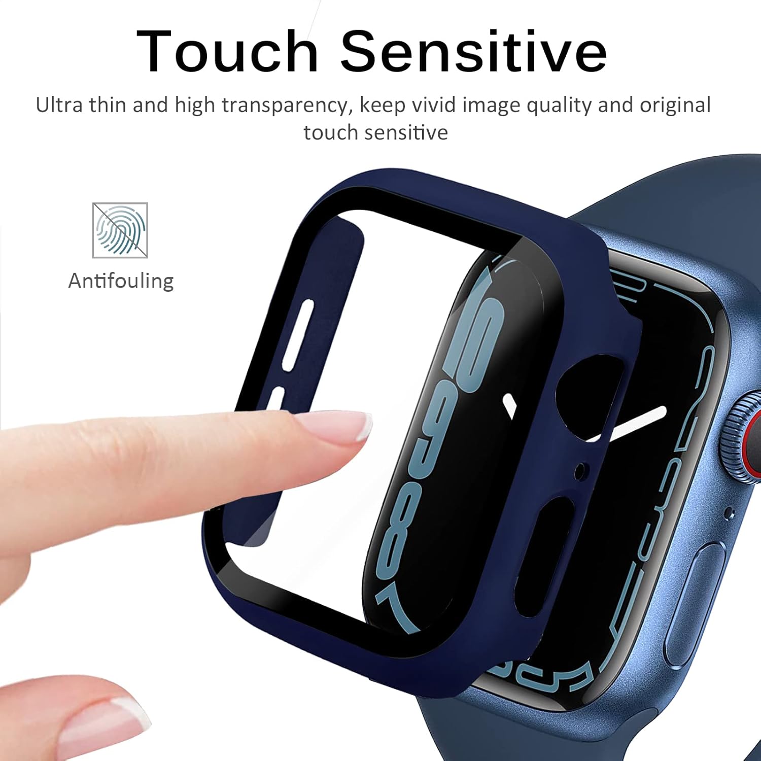 Miimall Compatible for Apple Watch 44mm Case Se 2022 Shell with Screen Protector Anti-Scratch Shockproof Hard PC and Tempered Glass Film Bumper Case for Apple Watch Series 6 Series 5 Series 4 SE(Blue)