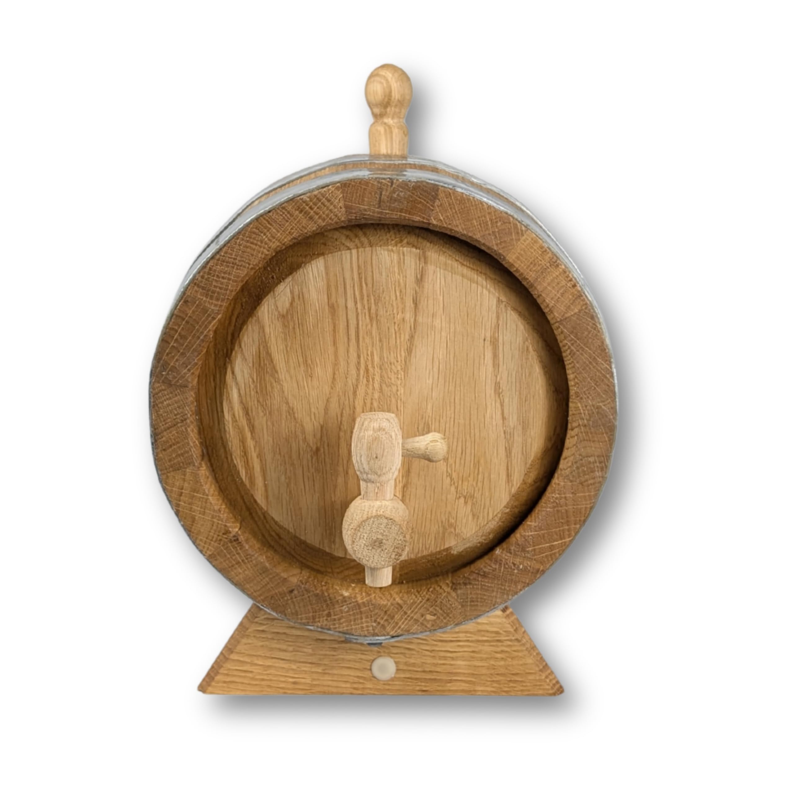 Eichenholzfass Holzfass 5 Liter mit Holzhahn, Bock & Stopfen | Fass für Whisky, Schnaps, Wein & Rum | Traditionelle | Innen geflammt & außen gewachst | Edelstahlreifen