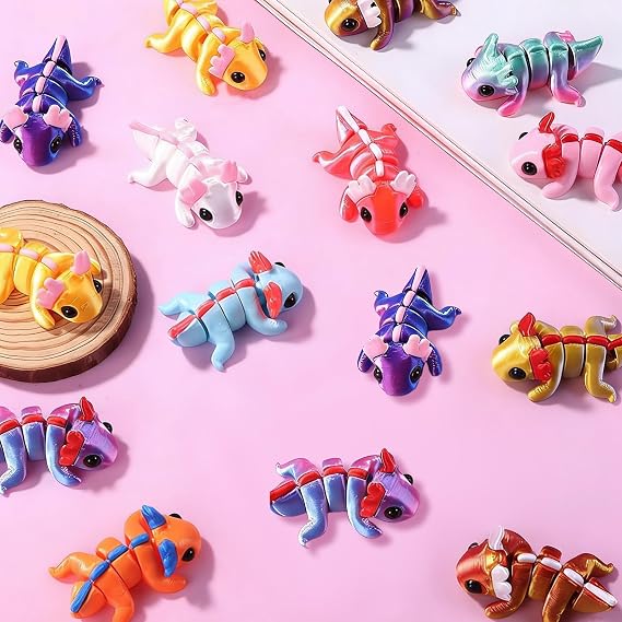12Pcs 3D Printed Axolotl, Flexible Articulating Fidget Toys for Adults, Sensory Stimulation Salamander Figurines for Desk Decor, Display Collection