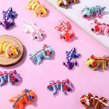 12Pcs 3D Printed Axolotl, Flexible Articulating Fidget Toys for Adults, Sensory Stimulation Salamander Figurines for Desk Decor, Display Collection
