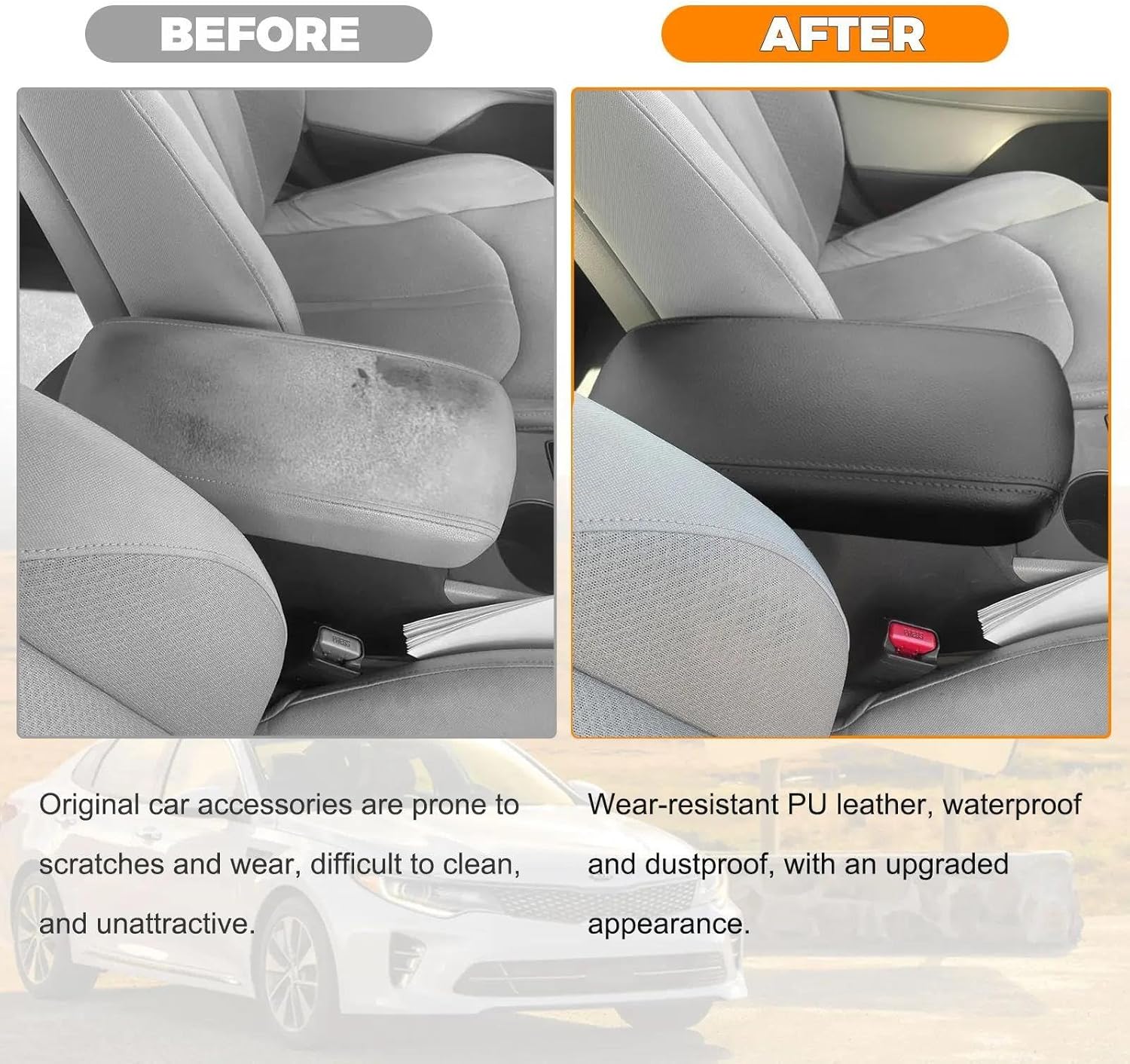 Armrest Box Protective Cover Center Console Armrest Cover Black Leather Car Armrest Pad Protector for Optima 2016 2017 2018 2019 2020