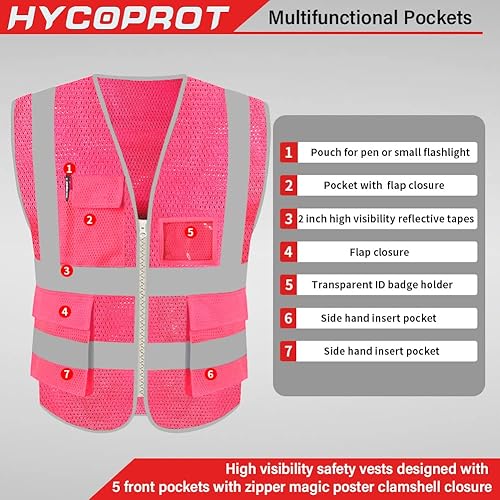 Miniatura 49 de HYCOPROT High Visibility Mesh Safety Reflective Vest with Pockets and Zipper, Meets ANSI/ISEA Standards