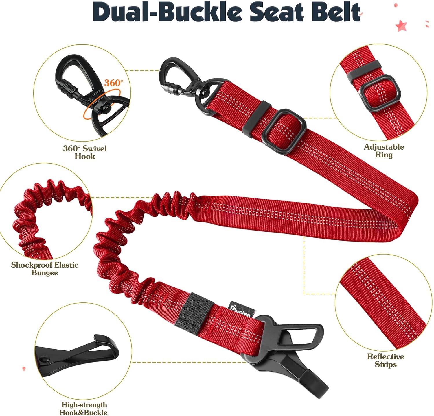 Pawaboo Dog Seat Belt Harness for Car, Seatbelt Harness with 2 in 1 Buckle image 3