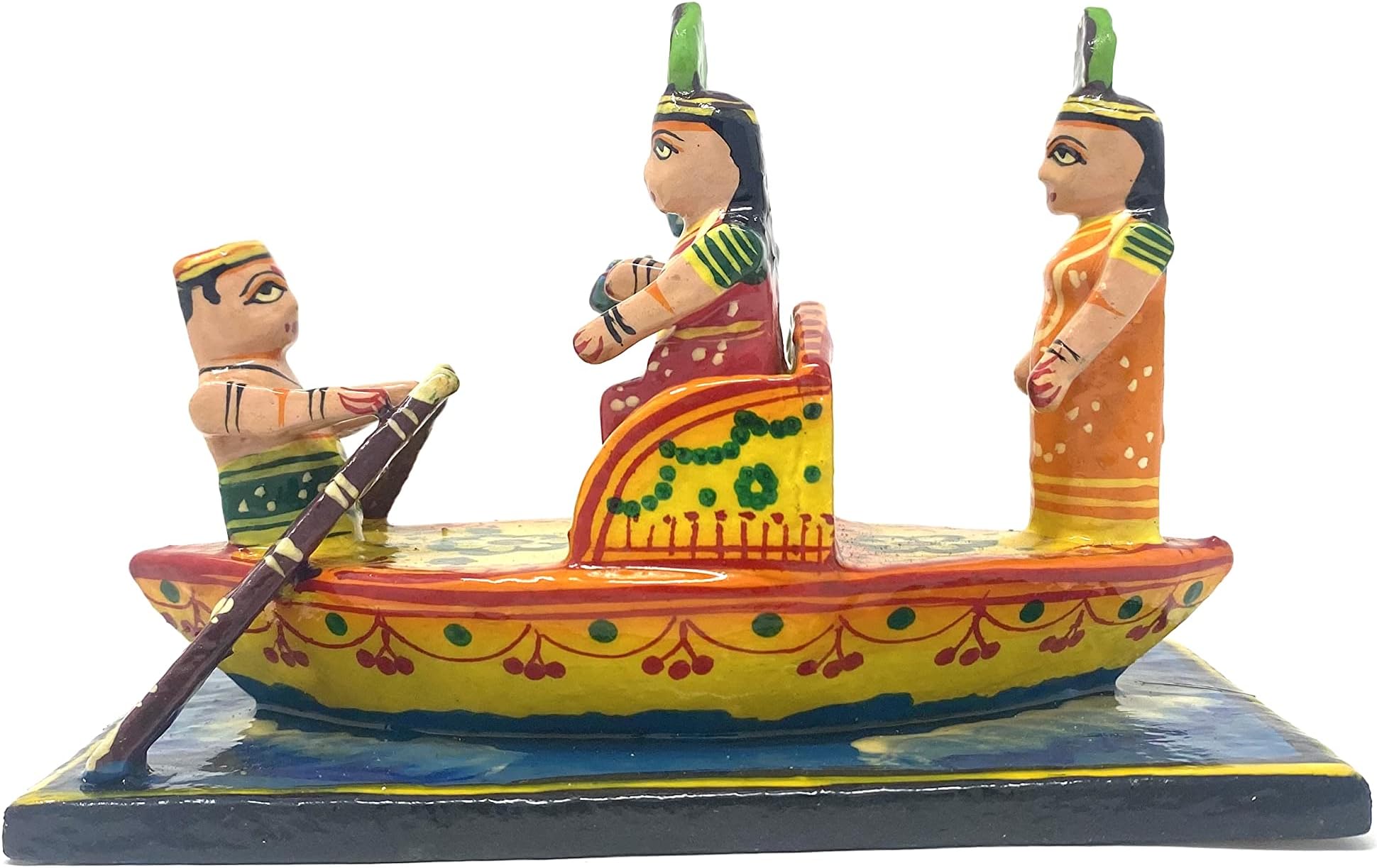 MAHANT JI Lacquer Wooden Krishna Leela Idol Krishna Jal Vihar Idol Nauka Vihar for Kanha Ji Ladoo Gopal Janmashtmi Decoration Showpiece from Varanasi Karigar (Size : 16x 8.5x10.5 Cm, Weight 176 Gm)