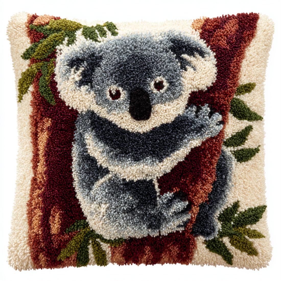 Kitquiver Animal Cushion Making Kit Koalas in The Tree DIY Latch Hook Kits Pillow Needlepoint Cushion Kit for Home Décor Needlework Set for Adult Beginners 17x17In