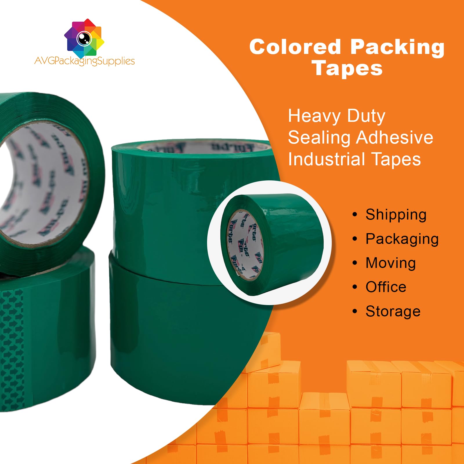 AVG Packaging Supplies Color Packing Tape (3” x 110 Yds. / Roll), 2Mil - Carton Sealing Tape, Boxing Tape, Acrylic Tape for Business & Shipping - 12 Rolls (Green)