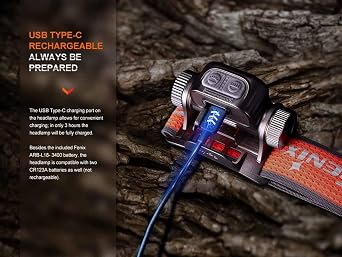 Fenix HM65R-T V2.0 Running Rechargeable Headlamp - 1600 Lumen White Light and Warm White Dual Beams - Lightweight - Long Runtime for Trail Running - Rechargeable, Bundle with Wall Plug