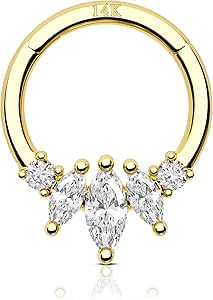 COCHARM 14K Gold Septum Rings 14K Yellow Gold Septum Piercing Jewelry 16g Septum Clicker 14kt Real Gold Daith Earrings Solid Gold Daith Piercing Hoop Daith Jewelry for Women Men