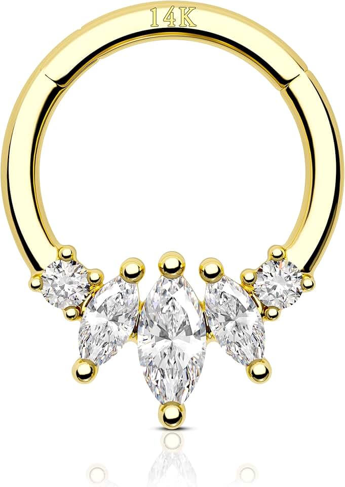 COCHARM 14K Gold Septum Rings 14K Yellow Gold Septum Piercing Jewelry 16g Septum Clicker 14kt Real Gold Daith Earrings Solid Gold Daith Piercing Hoop Daith Jewelry for Women Men