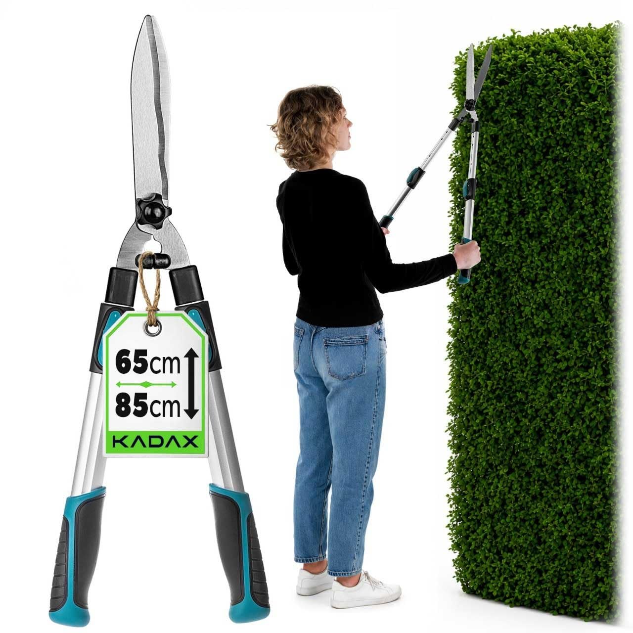 KADAX Teleskop Heckenschere 65–85 cm, manuelle Gartenschere mit ausziehbaren Aluminiumgriffen und scharfen Stahlklingen, Astschere für Hecken, Strauchschere