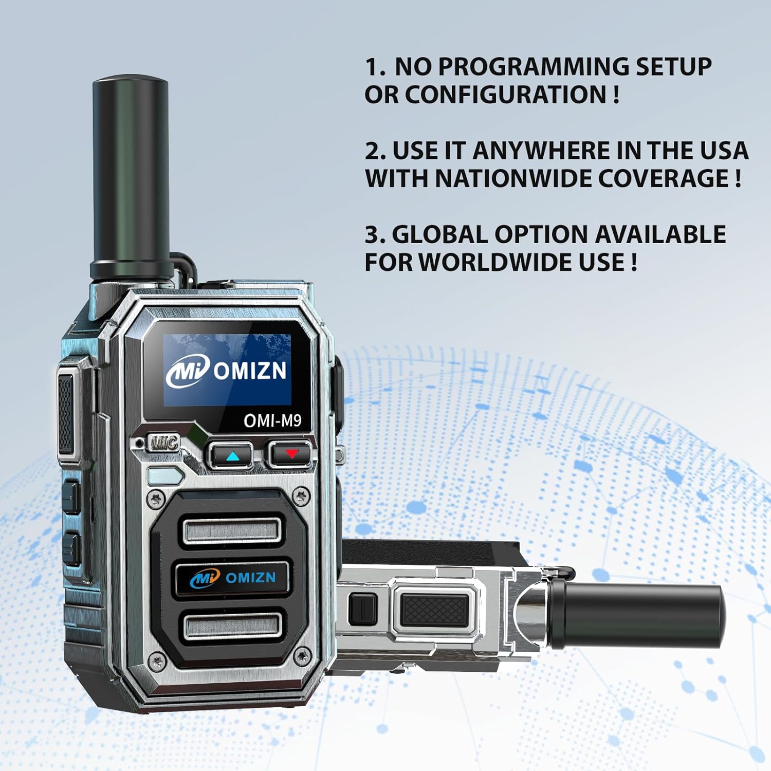 M9 Global Walkie Talkie Unlimited Range, 4G LTE PoC Two Way Radio with AES256 Encryption Flashlight for Outdoor Business Security Construction Family