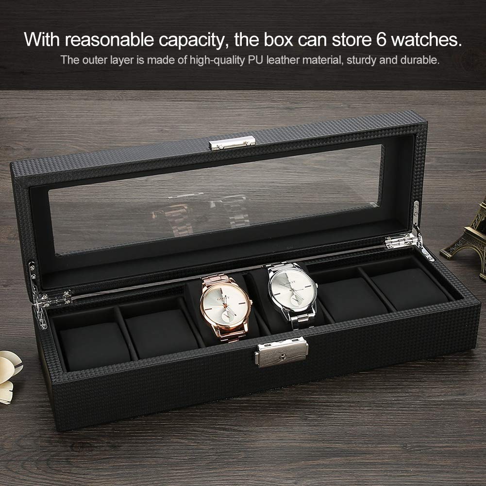YUYTE boite rangement montre Boîte à Montres, 6 Grids Coffret Montres, Boite De Rangement Pour Montres Boîte à Bijoux Pu Cuir Et Doublure En Velours Doux Intérieur Anti-rayures, Verrouillable