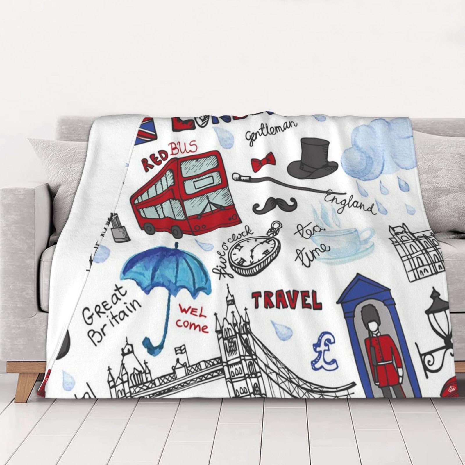 AUBKFELD London Printed Flannel Blanket 102x76 CM, Soft & Warm Throw Blanket for Sofa/Couch/Bed/Car, Gifts for Audlts Women Men