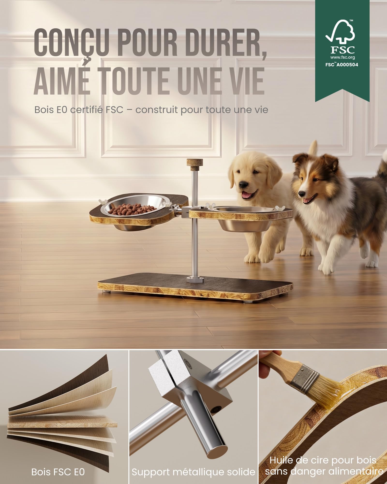 Kittyspout Gamelle surélevée pour chien, réglable en hauteur et en inclinaison
