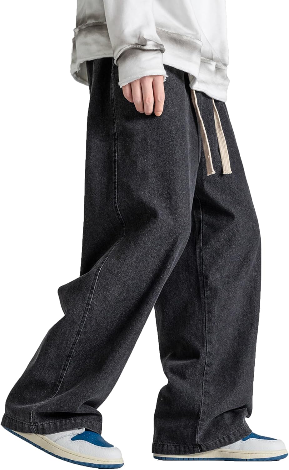 DOSLAVIDA Men's Hip Hop Jean Joggers Loose Fit Streetwear Biker Baggy Jeans Pants Stylish Printed Cargo Denim Pants