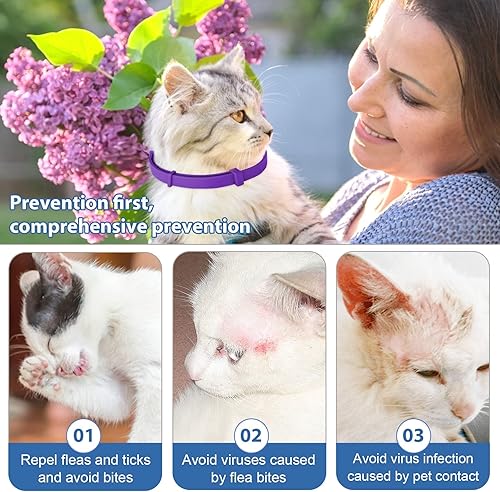 Miniatura 5 de Collar morado para pulgas y garrapatas para gatos y gatitos, collar antipulgas para gatos, paquete de 4 unidades hecho con aceite esencial a base de