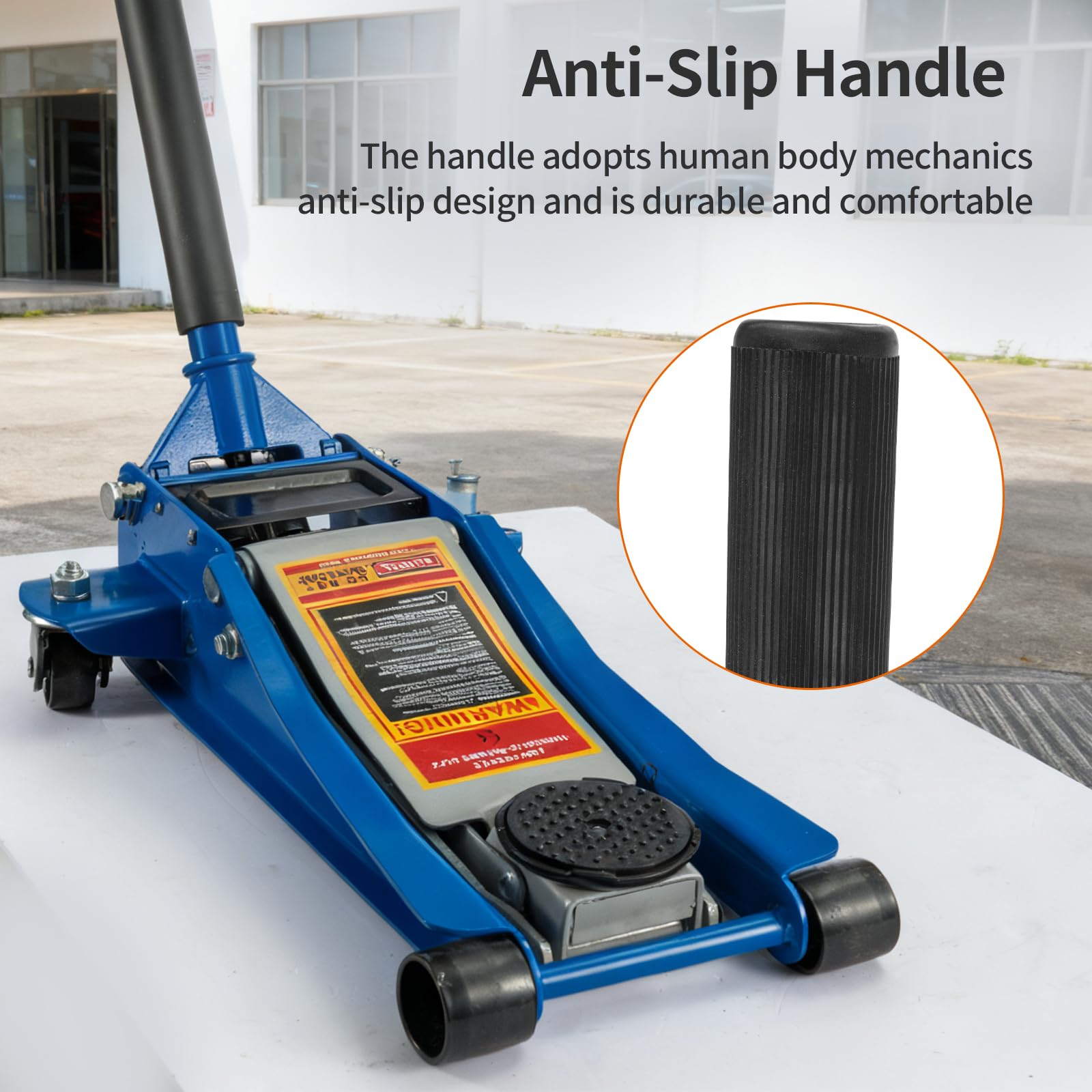 3 Tonne Trolley Jack Hydraulic Car Jack, Low Profile Floor for Car Van, Heavy-Duty Steel Hydraulic Lift with Dual Pump System, Handle Swivel Wheels, High Lift Garage (Blue) - 4