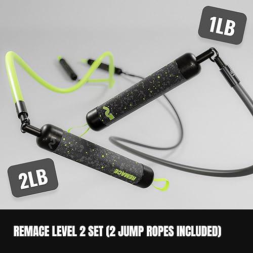 Miniatura 3 de Juego de cuerdas de saltar con peso de nivel 2 (1 libra, 2 libras) HIIT - Para fitness, ejercicio, boxeo y entrenamiento de fuerza - Cuerdas pesadas